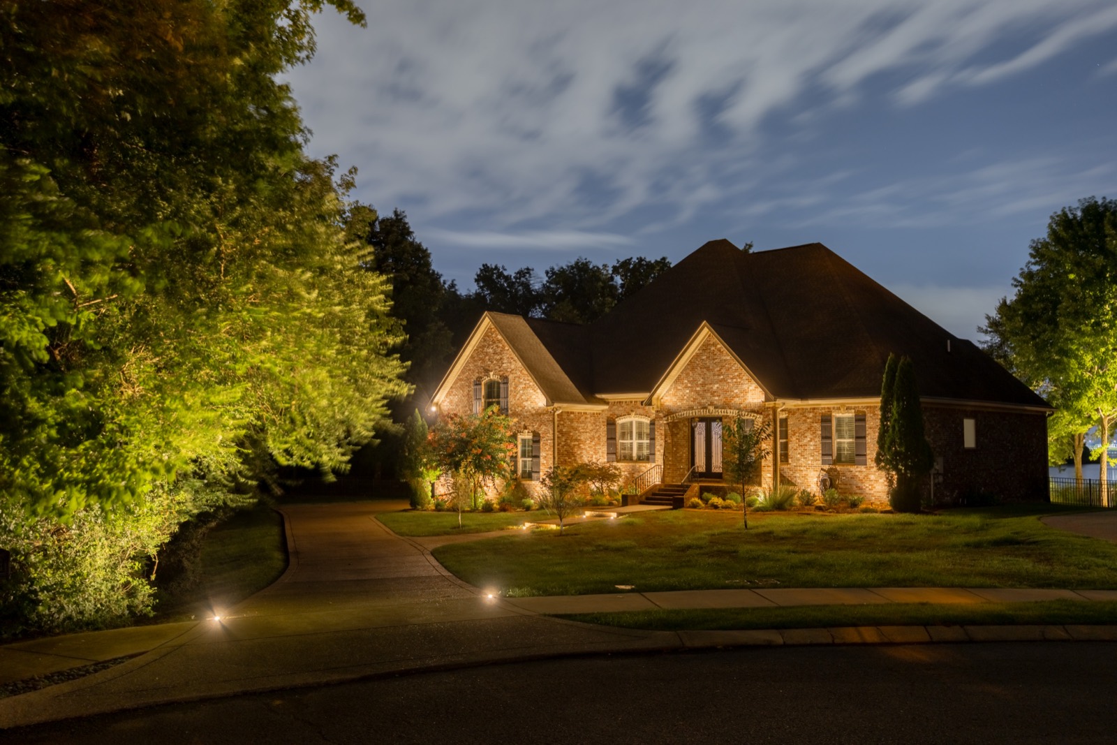 Outdoor lighting project at night, Middle Tennessee